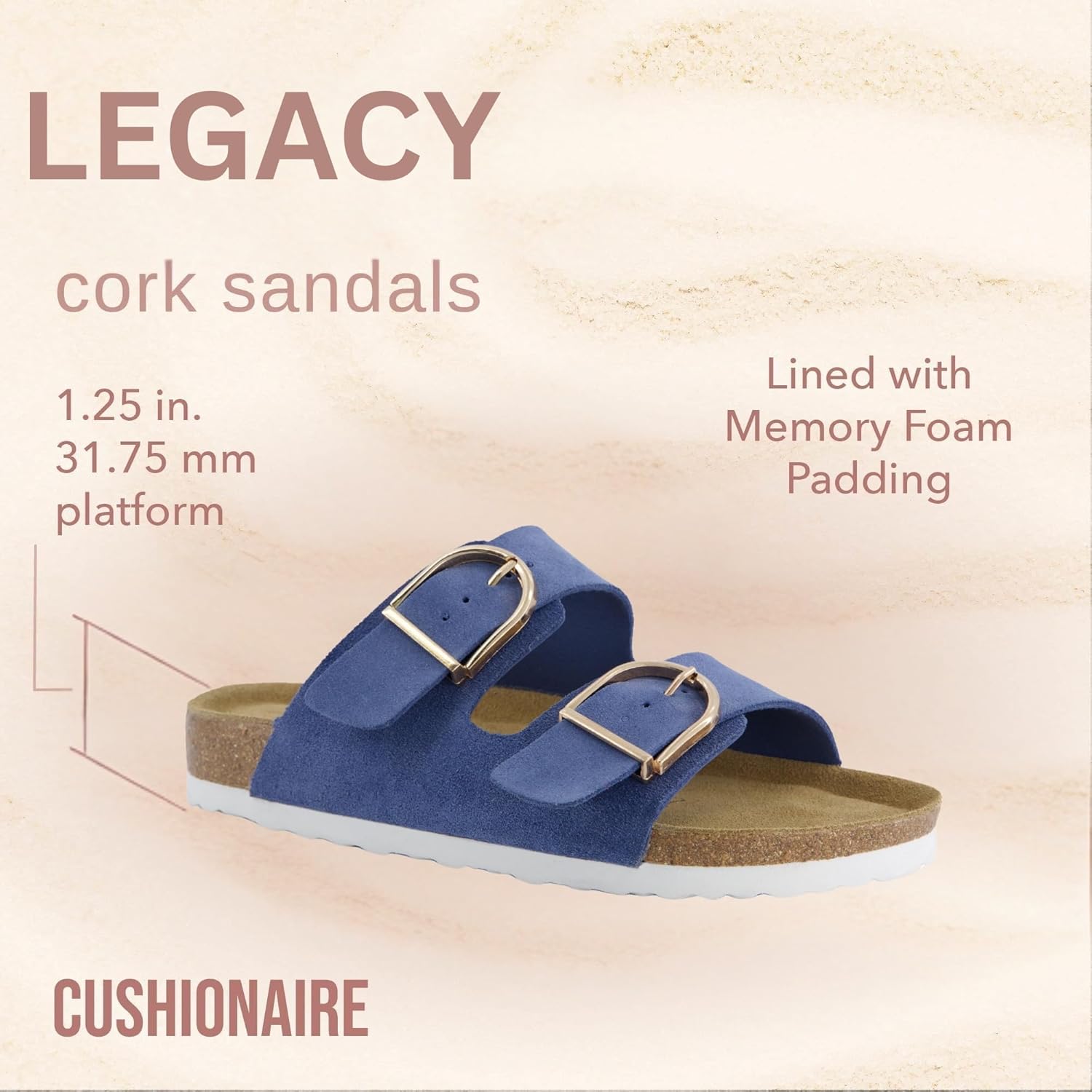 CUSHIONAIRE Legacy Cork Footbed Sandals for Women – Leather Double Strap Slides with Adjustable Buckles + Memory Foam - Image 4