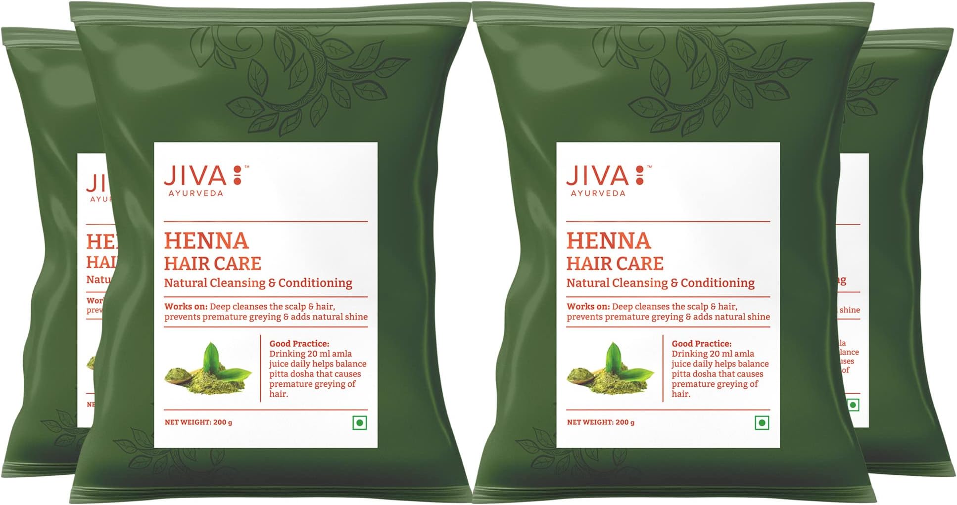 Jiva Henna Hair Care Powder 200 g | 100% Pure & Natural | Cleans & Nourishes Hair & Roots And Provides Natural Color & Shine | Helps With Dandruff, Itchy Scalp, & Frizzy Hair (Pack of 4)