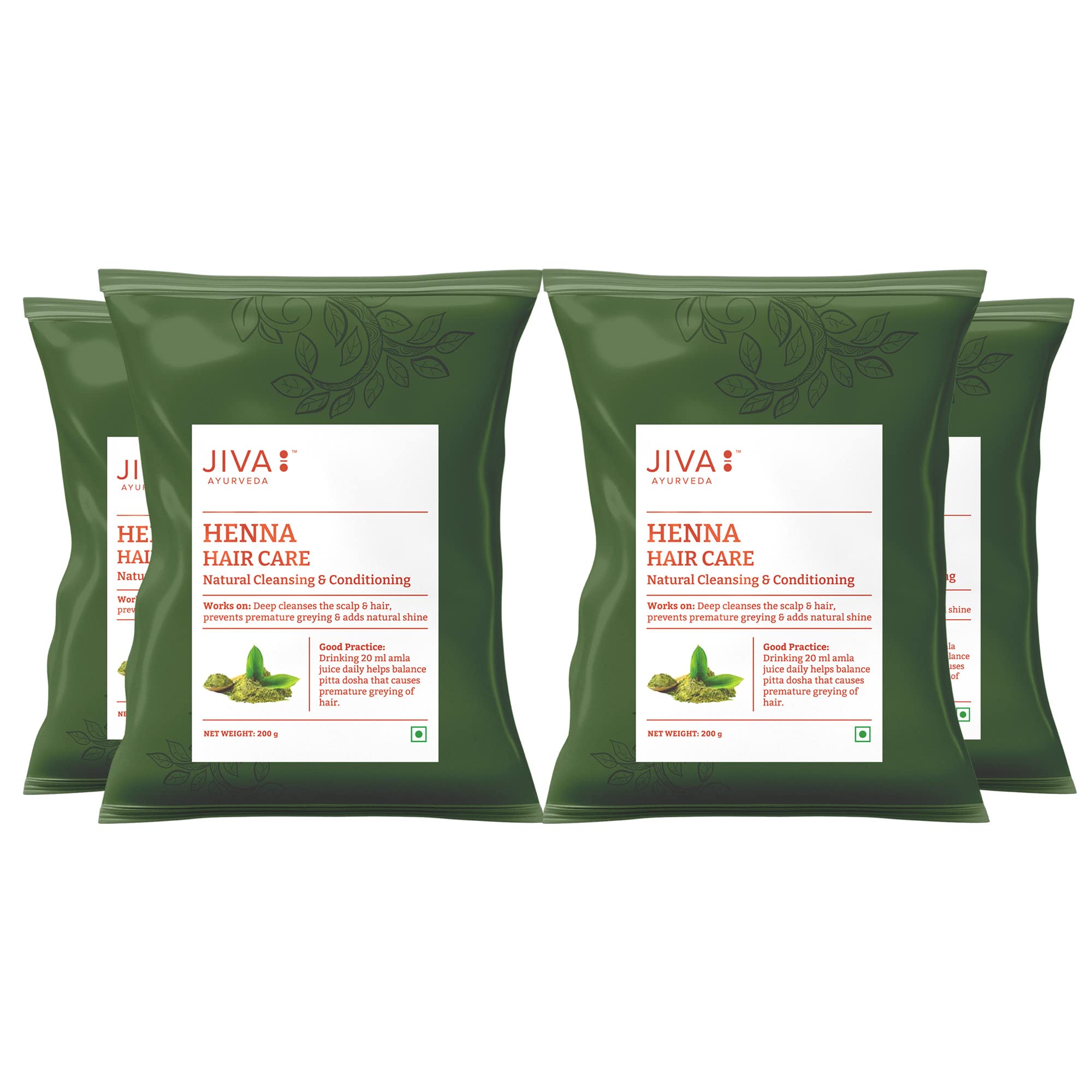 Jiva Henna Hair Care Powder 200 g | 100% Pure & Natural | Cleans & Nourishes Hair & Roots And Provides Natural Color & Shine | Helps With Dandruff, Itchy Scalp, & Frizzy Hair (Pack of 4)