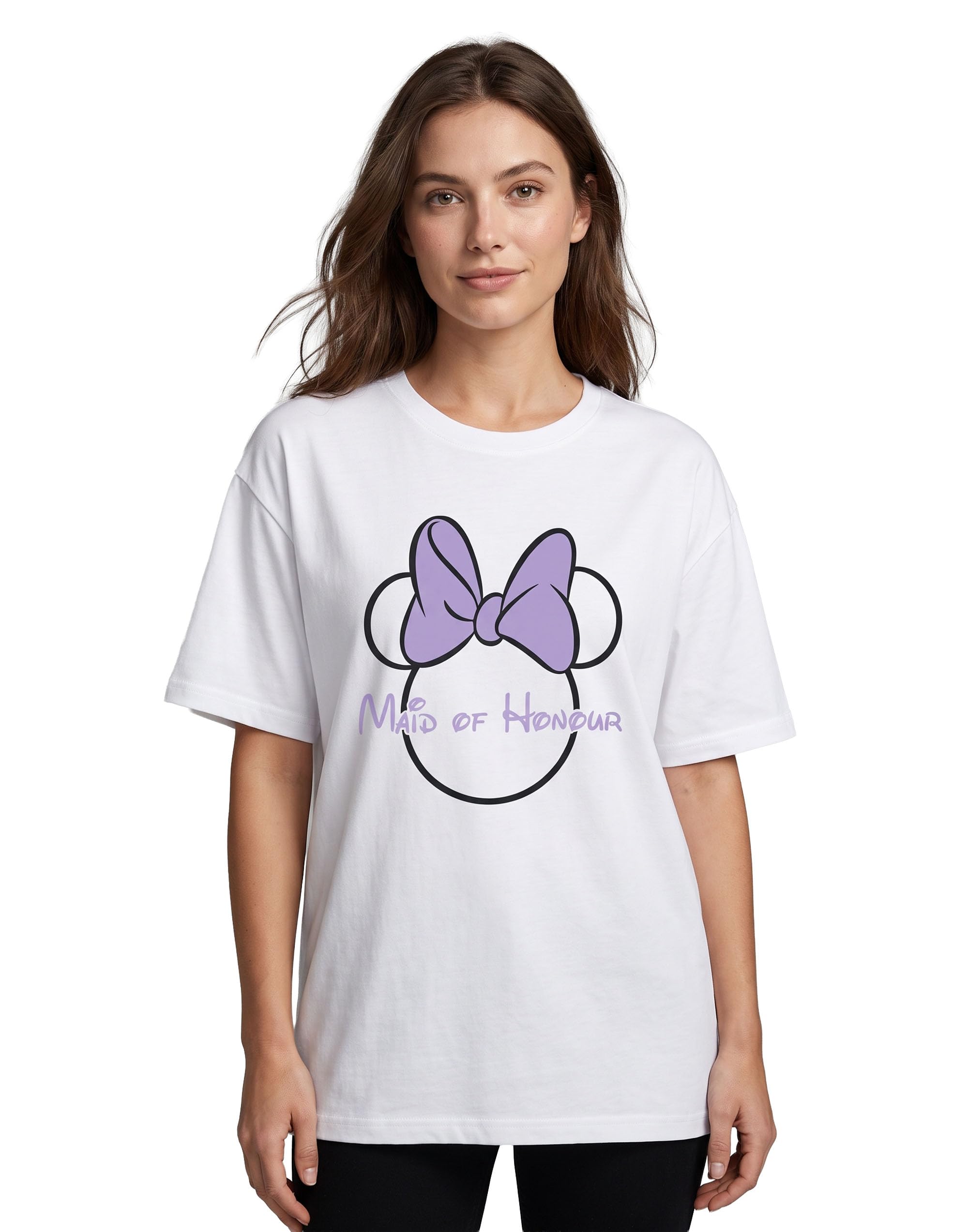 Vanilla Underground Women's White Disney Minnie Mouse Maid Of Honour Hen Party Short Sleeved T-Shirt - Medium