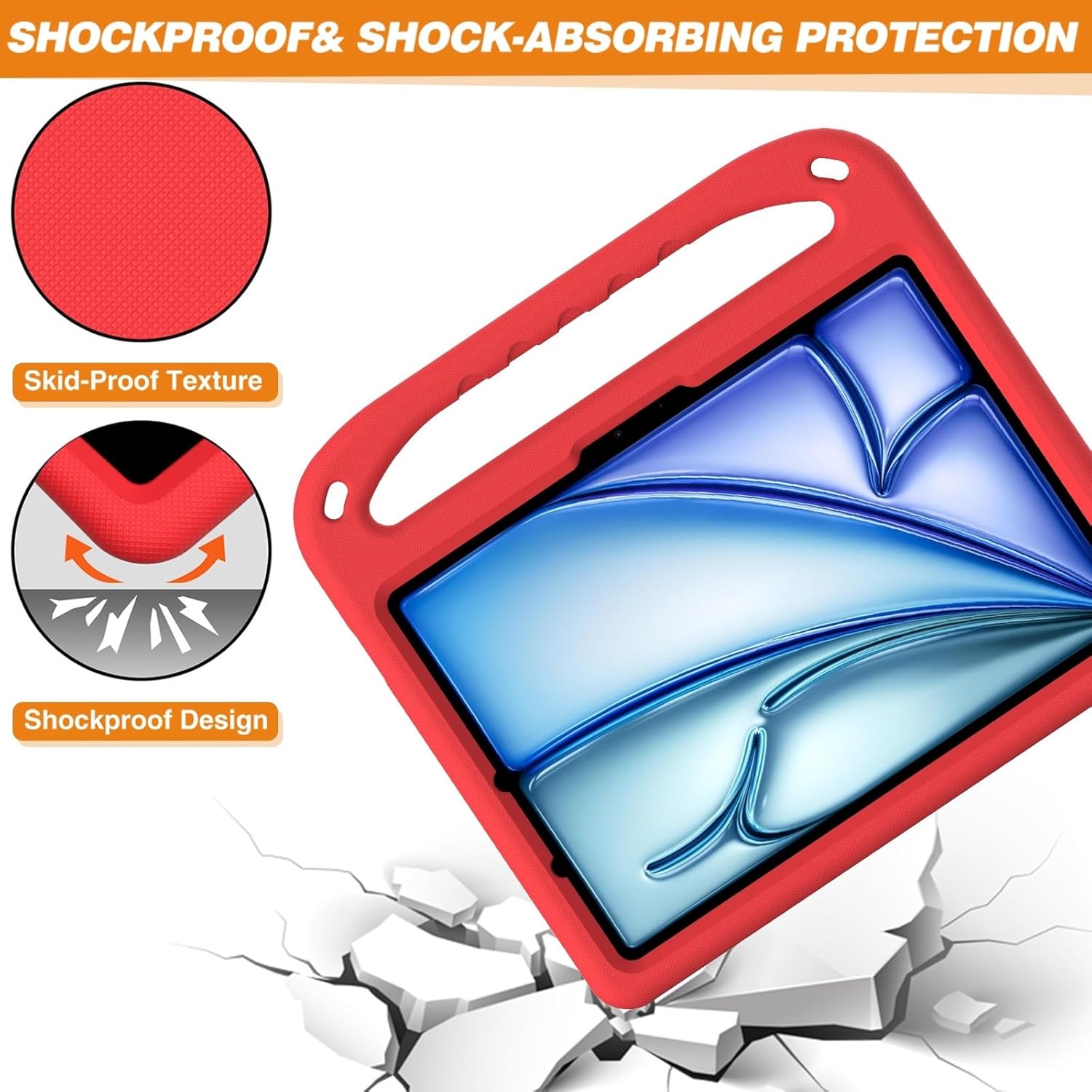 Compatible with iPad Air 11 Inch M2(2024)/Pro 11 inch (2024) M4 Kids Kickstand Case, Cute Design Lightweight EVA Shockproof Stand Protective Case,[Shoulder Strap][Handle] (Red)
