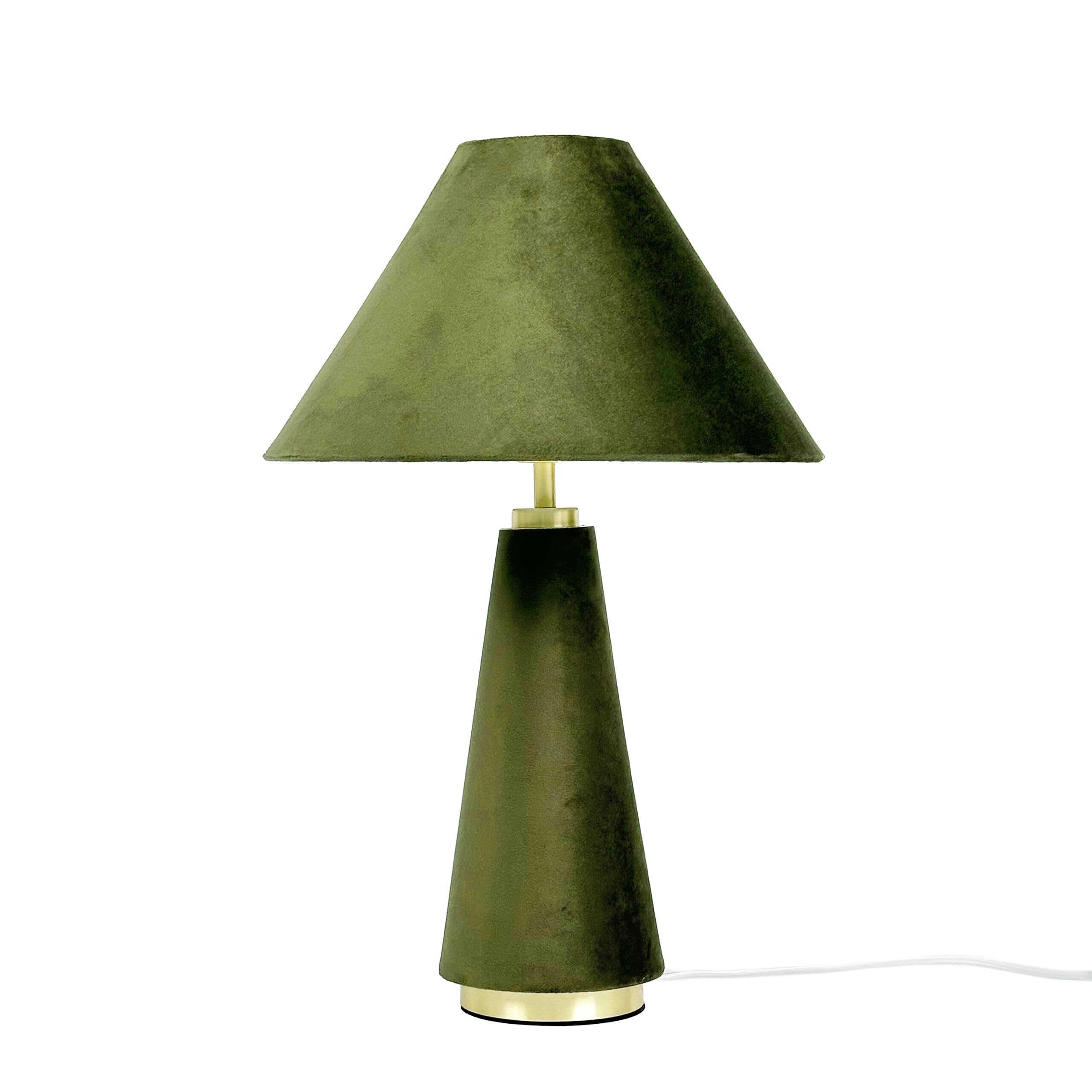 Relaxdays Tischlampe, Samtschirm & Metallfuß, E14, HxD: 47 x 30 cm, Nachttischlampe mit Kabel, Schlafzimmer, Olive/Gold