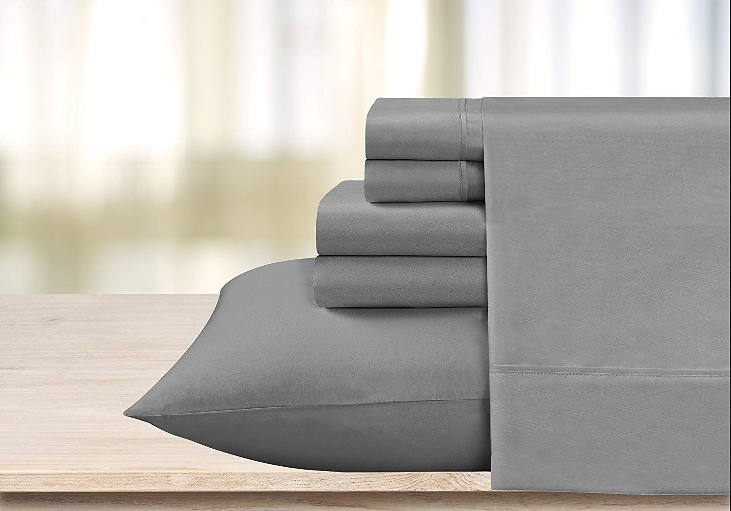 TheSignatureLuxury 800-Thread-Count 100% Egyptian Cotton Bed Sheets, 5-Pcs Split Cal-King Grey Sheet Set, Single Ply Long-Staple Yarns, Soft & Cozy Cotton, Breathable, Fits Mattress Upto 12'' Deep Pocket
