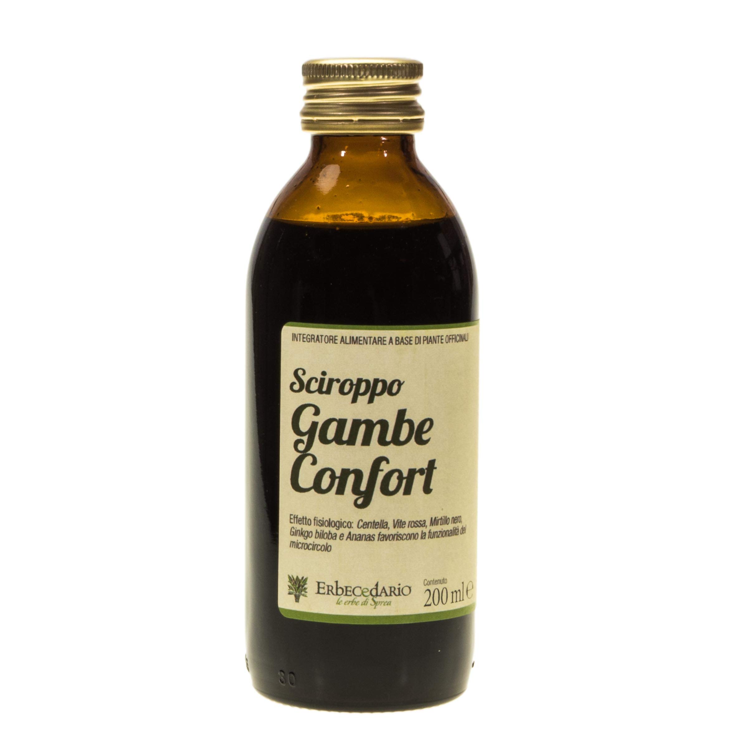 Sciroppo Gambe Confort con Vite rossa, Per Gambe gonfie e pesanti, Benessere della circolazione gambe, dei vasi sanguigni, e del microcircolo, Integratore circolazione gambe 1 Flacone Da 200ml