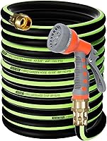 Vista 10 de SYEENIFY Manguera de jardín de 75 pies 5/8 pulgadas, manguera de agua resistente sin torceduras, manguera de jardín de goma flexible sin enredos