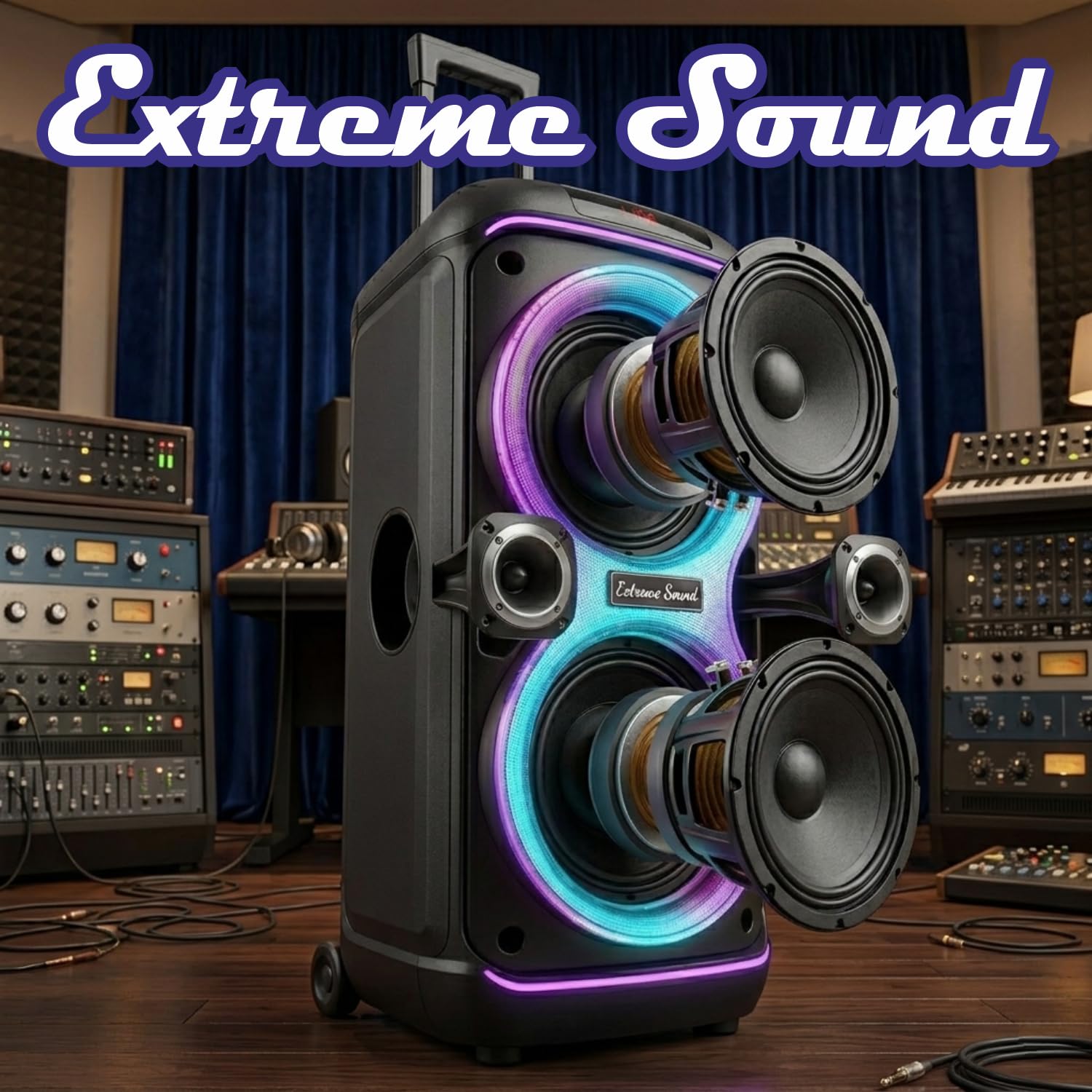 Extreme Sound Cassa audio Trolley doppio Woofer 10" pollici con Microfoni Wireless, Bluetooth, Batteria Ricaricabile Alta Potenza - AMPLIFICATA - Cassa per Eventi - Karaoke e artisti di strada
