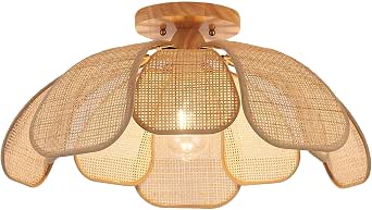 Boho 20 Inch Rattan Flush Mount Ceiling Light with Handwoven Lampshade
