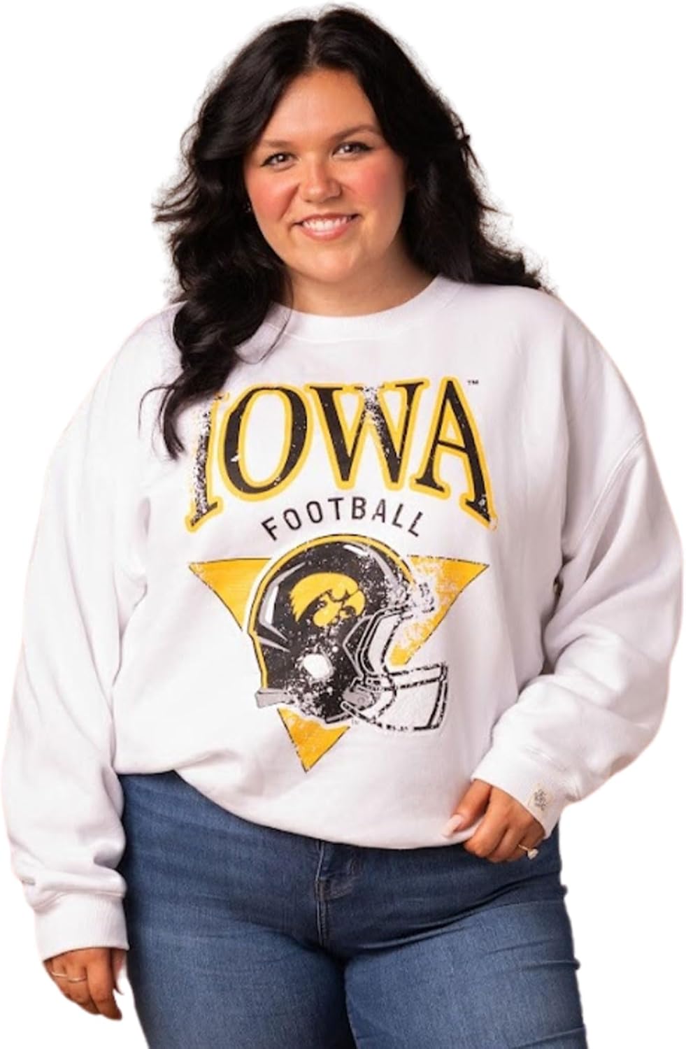 Fan Girl Hawkeyes Football Crewneck Sweatshirt for Women, Iowa Women’s Apparel, White, S-3XL