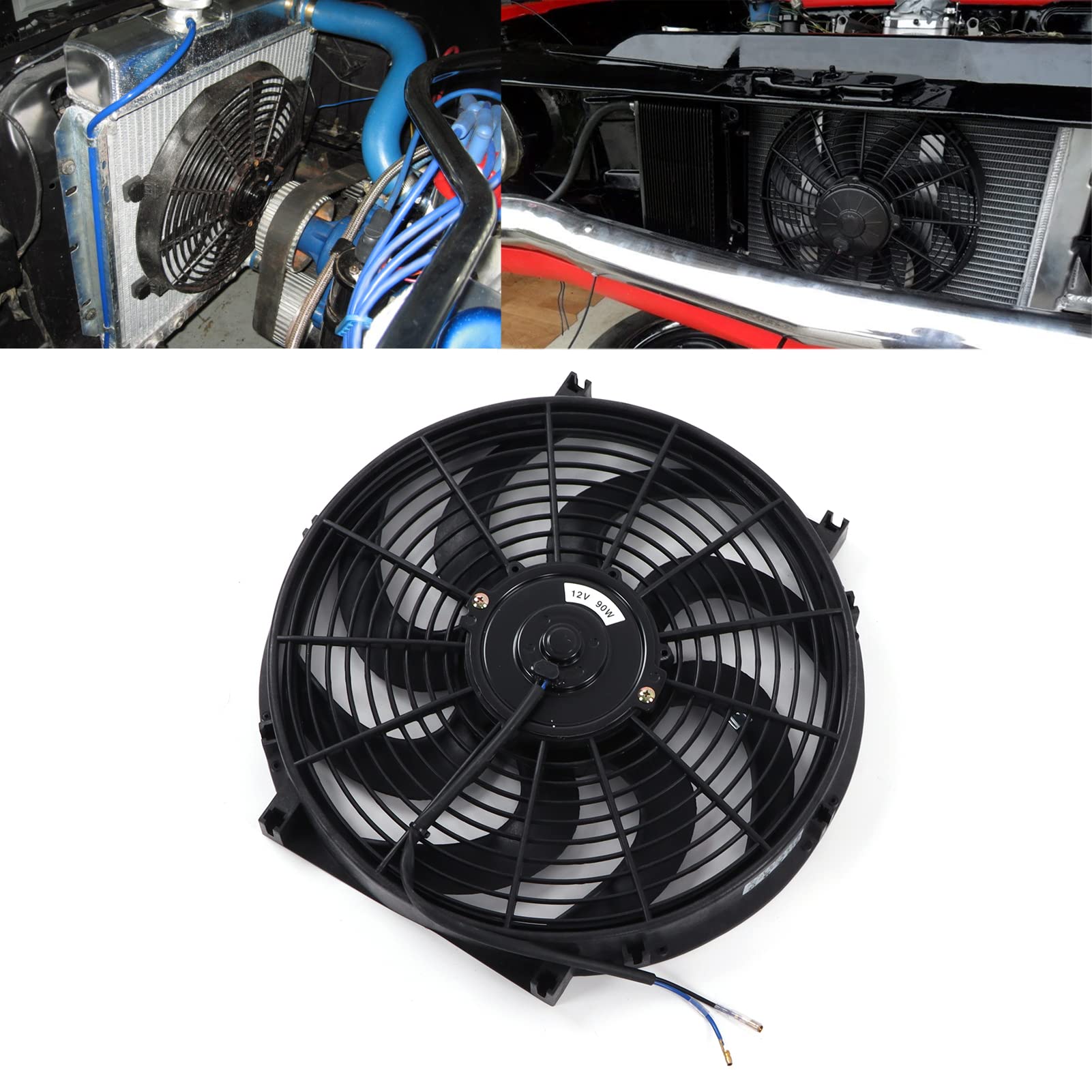 Tbest Radiador y Accesorios Kit de Montaje de Ventilador de Refrigeración de Radiador Eléctrico Universal de 14 Pulgadas 12V 90W Ventilador Delgado Push Pull