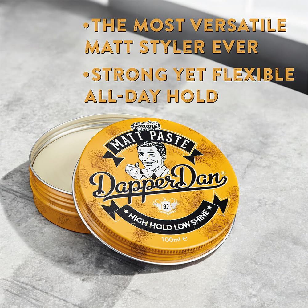 Dapper Dan Matt Paste, High Hold Low Shine Hair Paste for Men, Adds Texture with Flexible Hold for All Styles, Vintage Cologne Fragrance, 1 x 100ml