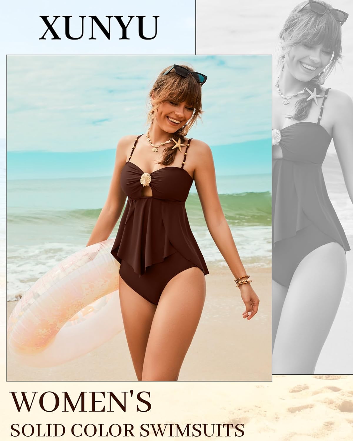 XUNYU Women Tankini Swimsuit Tummy Control Two Piece Bathing Suit Flowy Full Coverage Swim Suits High Waisted Modest Swimwear