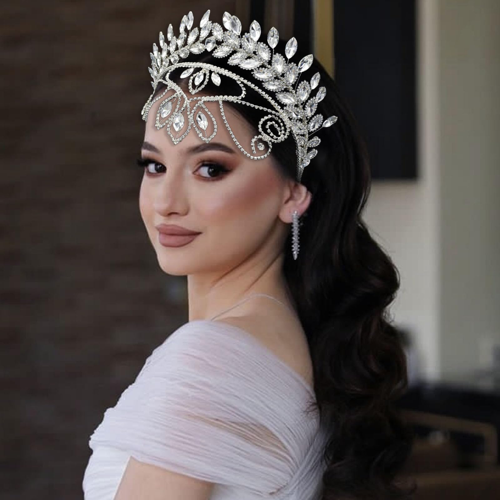 Diadema de boda, tocado nupcial con diamantes de imitación