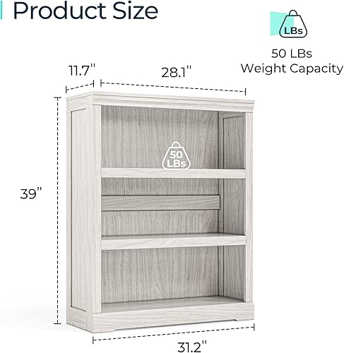 Miniatura 3 de LINSY HOME Estantería y estantería de 3 niveles, pequeños estantes de almacenamiento de madera para oficina en casa, sala de estar, dormitorio,