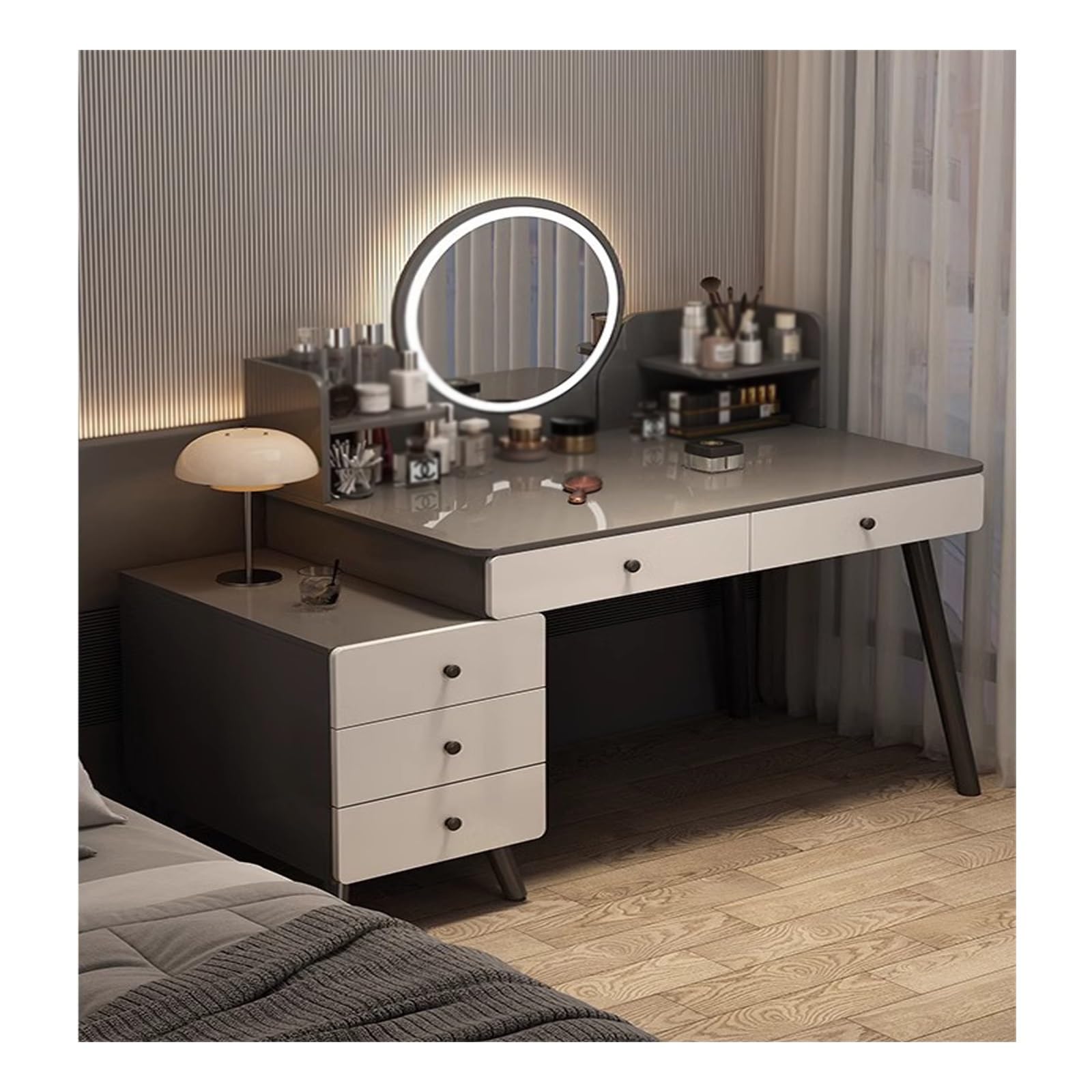 asdchZen Spacious Waterproof Makeup Vanity Desk-High-Temperature Resistant Easy To Clean Sleek Gray Dressing Table For Beauty Lovers