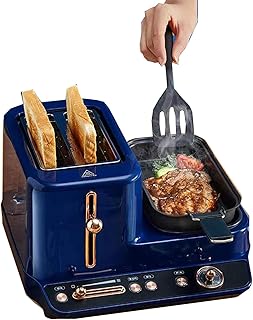 DMMSS Centre De Poste De Petit-Déjeuner 3 en 1 - Grille-Pain 2 Tranches - Cuiseur À Œufs Et Pocheuse - Cuiseur À Vapeur pour Légumes, Bacon Et Viande - Commandes À Une Touche