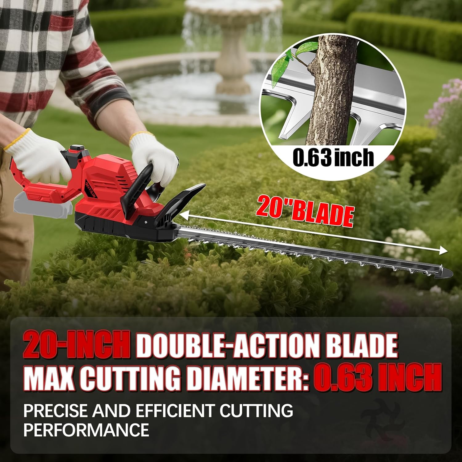 Cordless Hedge Trimmer for Milwaukee 18V Battery(Tool Only), 20'' Bush Trimmer, 3000RPM Electric Hedge Trimmer, 180°Rotatable Head, Battery Powered Hedge Trimmer for Yard, Garden