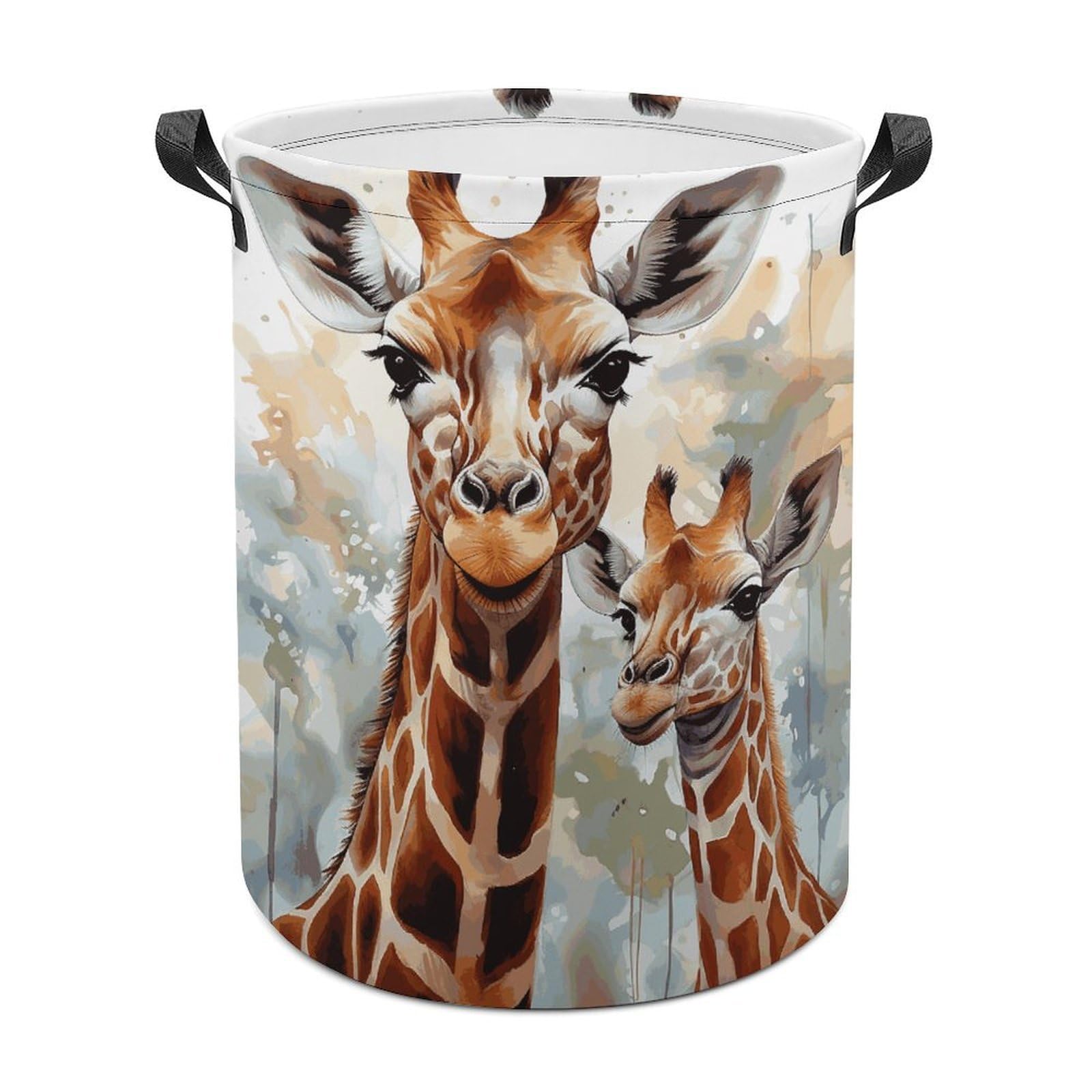 Watercolor Deer Giraffe Laundry Basket Freestanding Waterproof Laundry Hamper Collapsible Tall Clothes Hamper with Reinforced Handles Waterproof Laundry Bag for Dorm Bathroom Home 44x44cm