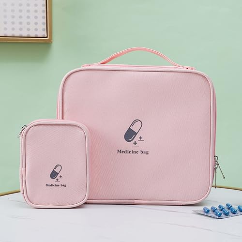Miniatura 4 de Linsiter Pequeña bolsa de primeros auxilios vacía, bolsa portátil de viaje para pastillas, bolsa de primeros auxilios con cremallera doble con asa