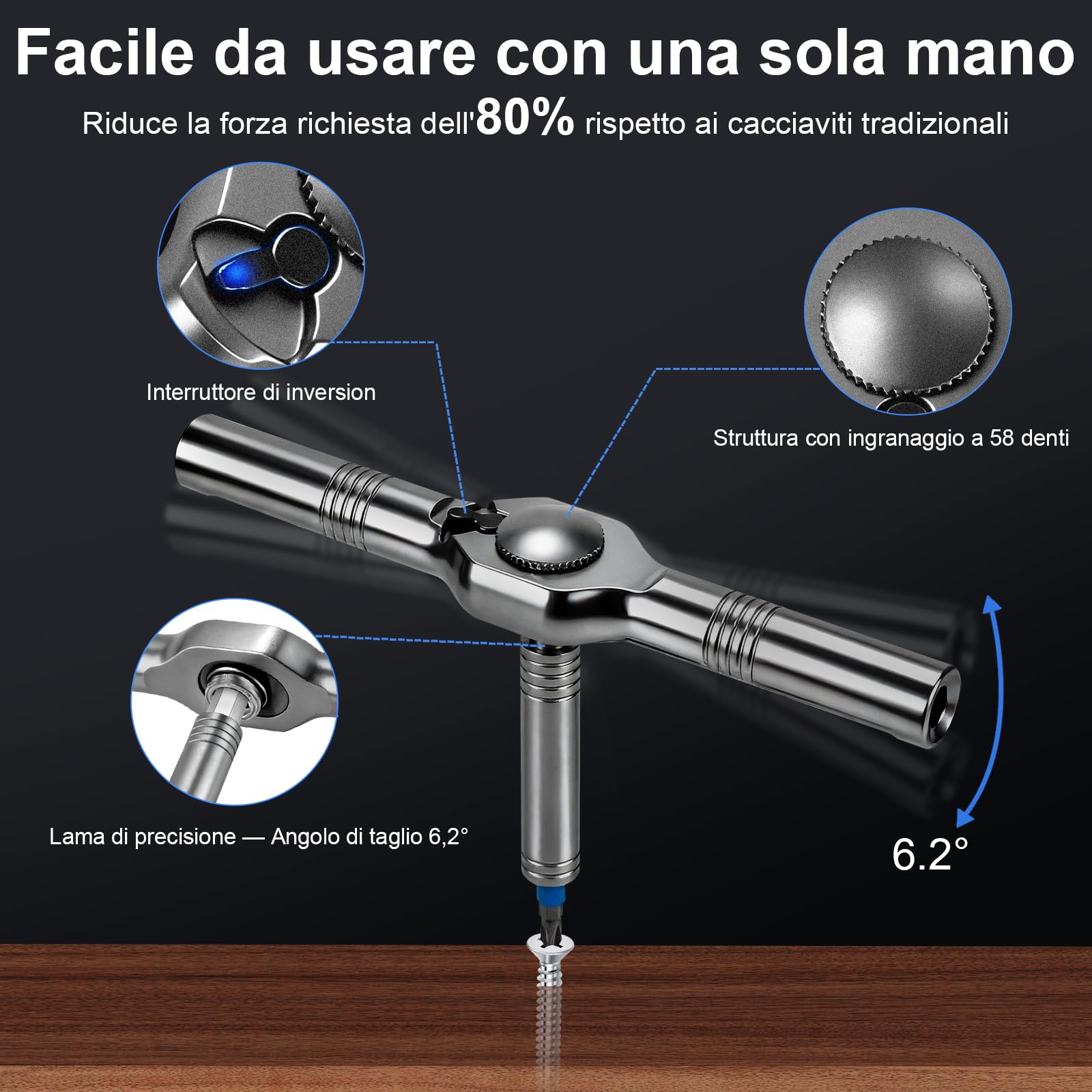 Set cacciavite a cricchetto, 50 in 1 set cacciaviti magnetico, cacciavite S2 con cricchetto a 58 denti, manico a T rimovibile per viti di mobili, strumenti di precisione, strumenti di bicicletta, ecc
