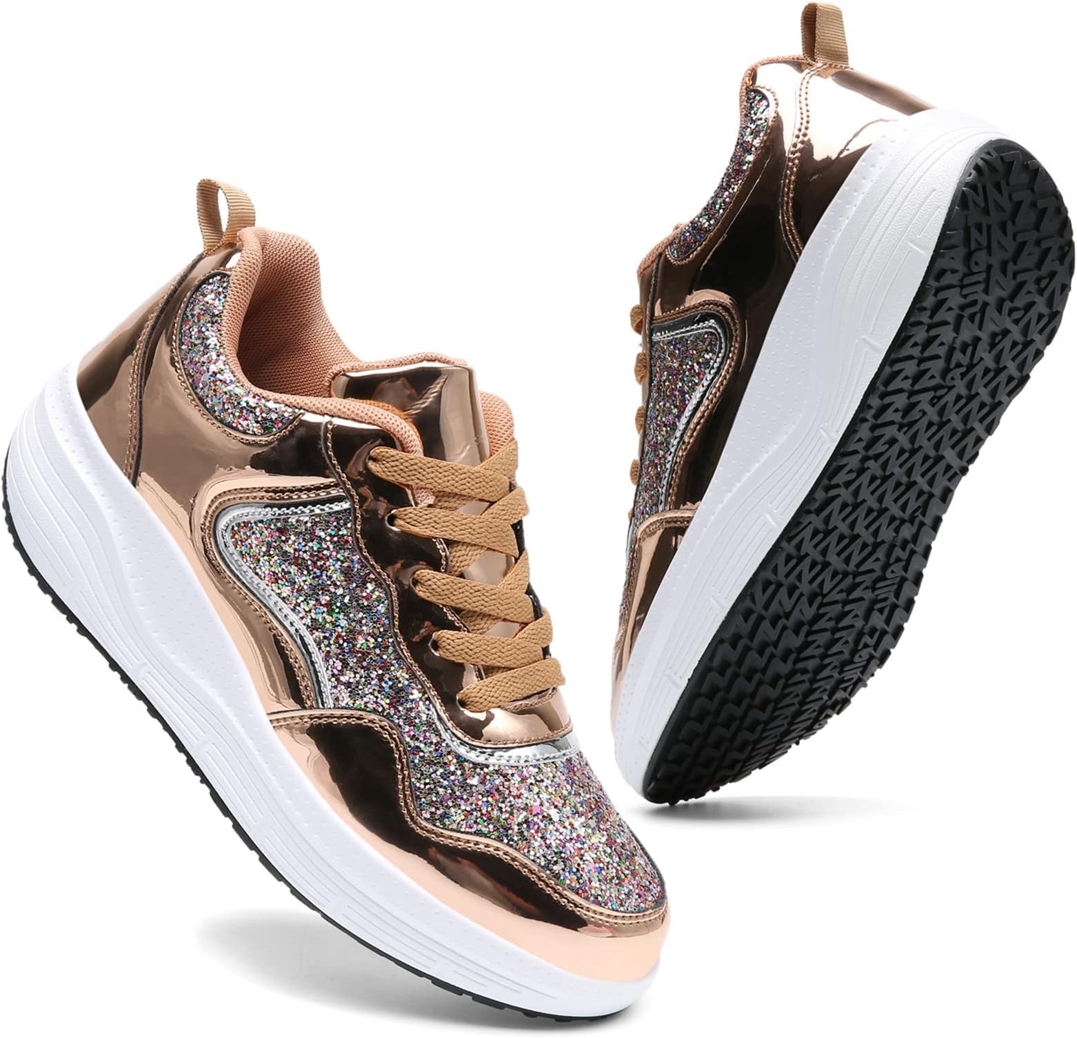 Women's Glitter Platform Wedge Athletic Tennis Walking Shoes Sparkly Sequin Lightweight Non Slip Casual Comfort Fashion Sneakers (Size:US5-US12)
