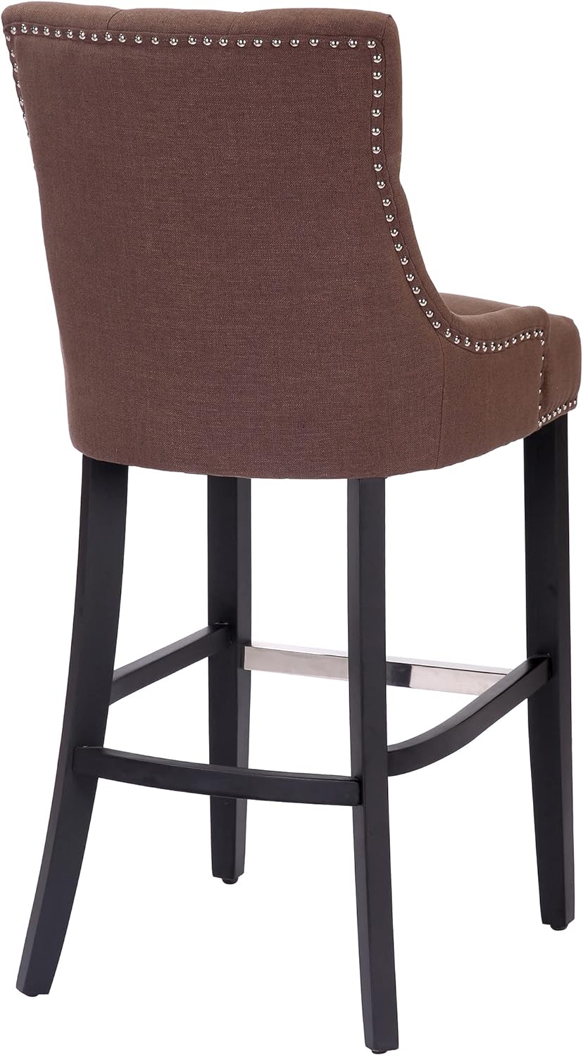WestinTrends Hayes Hayes 29" Upholstered Wood Bar Stool with Tufted Back (Set of 2), Brown