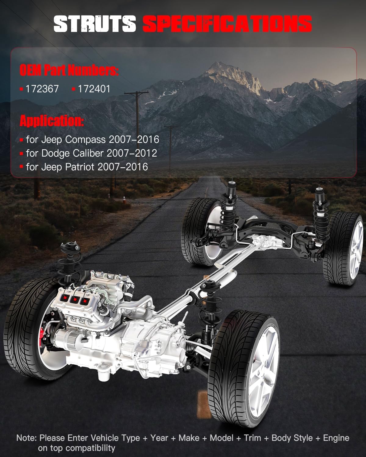 Front & Rear Complete Struts Assembly Fit for Dodge for Caliber 2007-2012 for Jeep for Patriot 2007-2016 2007-2010 for Jeep Compass, Set of 4 Struts and Shocks 172367 172401 172368