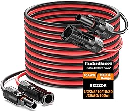 Oududianzi Câble Solaire 4mm²/6mm², Rallonge Câble Panneau Solaire 1/2/3/5/8/10/15/20/30m, Cable Solaire avec Étanche IP68 Connecteurs Mâles et Femelles pour Photovoltaïques Systèmes (6mm² 20m)
