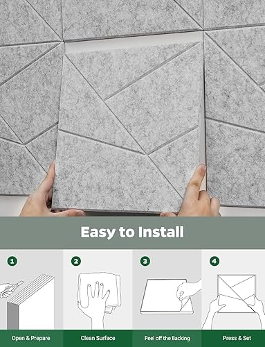 Miniatura 8 de Paquete de 18 paneles acústicos, paneles decorativos de absorción de sonido para paredes, puertas y techos, azulejos autoadhesivos de arte acústico