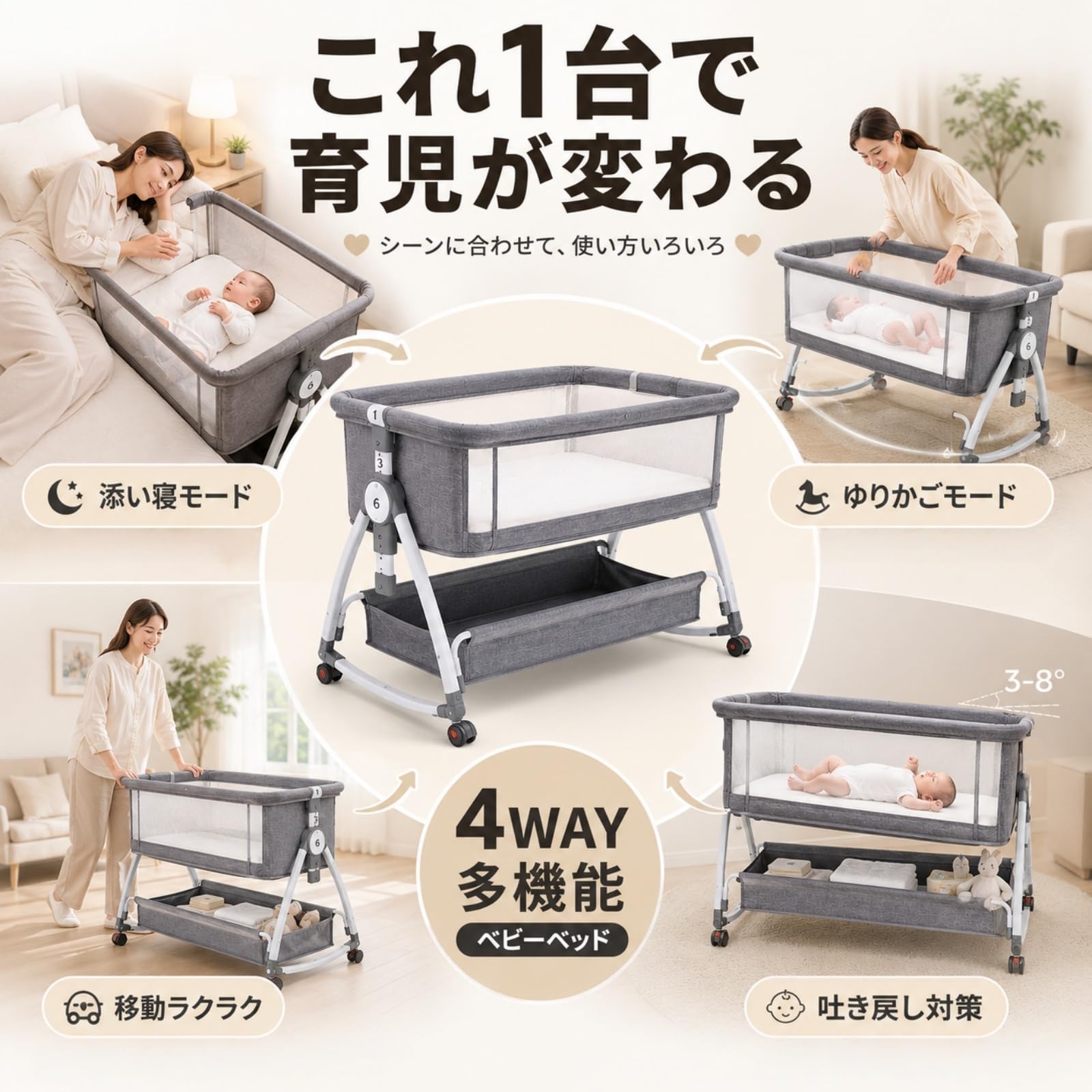Amazon.co.jp: ベビーベッド 折りたたみ おむつ交換 ポータブル