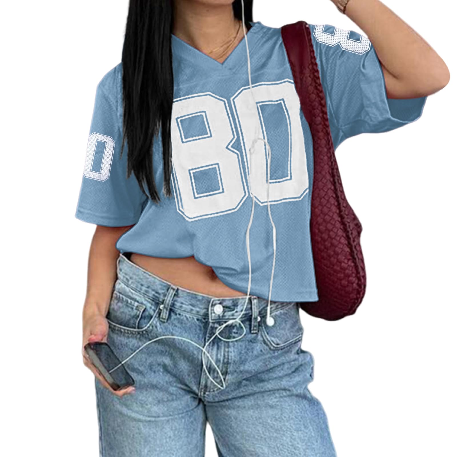 Jersey Shirts for Women Oversized Graphic Tees Cute Number Jerseys Shirt for Teens Girls V Neck Y2k Streetwear Tops