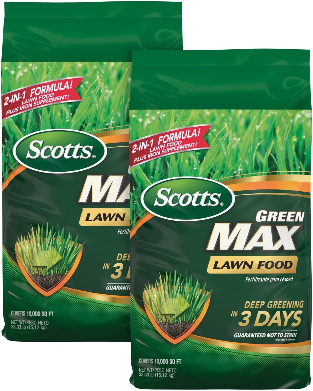 - Green Max Lawn Food, Lawn Food Plus Iron Supplement for Deep Greening, 33.33 lbs., 2-Pack
