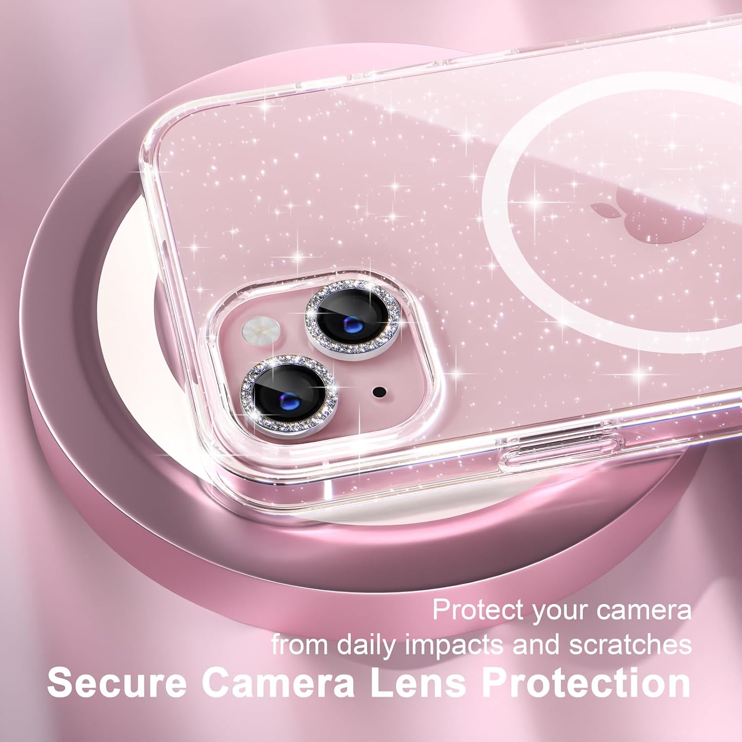 Choiche Compatible for iPhone 15 Case Magnetic, Women Clear Glitter Bling Sparkly Case, [2xDiamond Camera Lens Protectors] [2xTempered Glass Screen Protectors] [Compatible MagSafe] (Glitter Clear) - Image 3