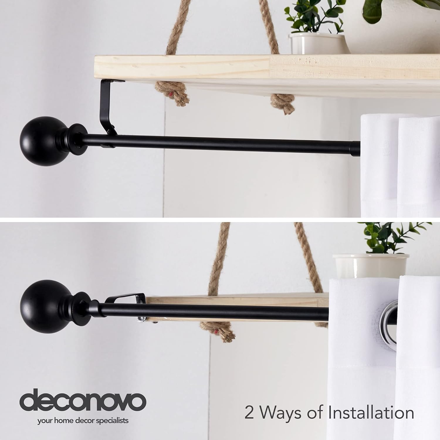 Deconovo Curtain Rod Extendable with Round Finials Decorative Window Wall Mounted Rods - 28" to 48", Black : Home & Kitchen