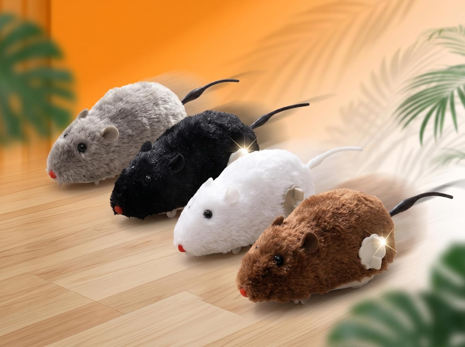 ​4 Pcs Wind Up Cat Toy Mouse - Self-Moving Furry Mice with Realistic Tails, Interactive Chase Toys for Indoor Cats & Kittens, Exercise Mice for Boredom Busting​