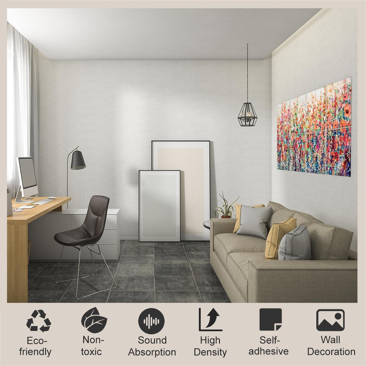 HONORIA 8 Pack Art Acoustic Panels 48X32Inches Sound Absorbing Panels,Self-adhesive Soundproof Wall Panels,Decorative Acoustical Wall Panels,Acoustic Treatment for Home Office&Recording Studio