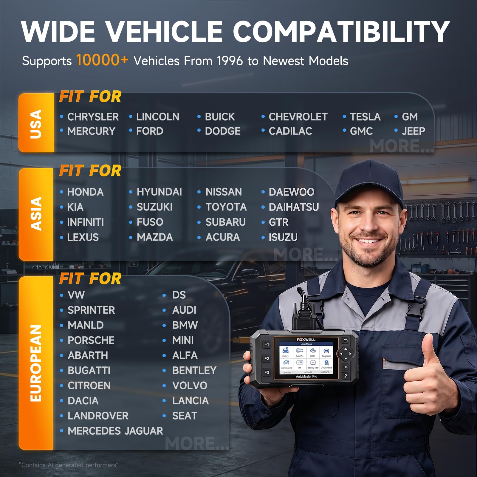 FOXWELL Scanner OBD2 NT624 Elite - Outil de diagnostic de tous les systèmes - Lecteur de code automobile avec réinitialisation d'huile et service EPB pour vérification du moteur, transmission, ABS