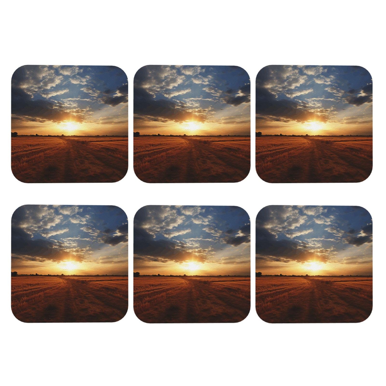 6pcs Leather Coasters for Drinks, Field Sunrise Drink Coasters for Tabletop Protection, 4" Cup Coasters for Coffee Table Decor, Non-Slip Drinking Cup Mat for Hot Or Cold Drink
