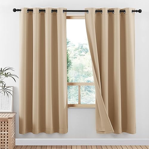 NICETOWN Cortinas completamente sombreadas para sala de estar, protección de privacidad y reducción de ruido, paneles de cortina forrados y aislados