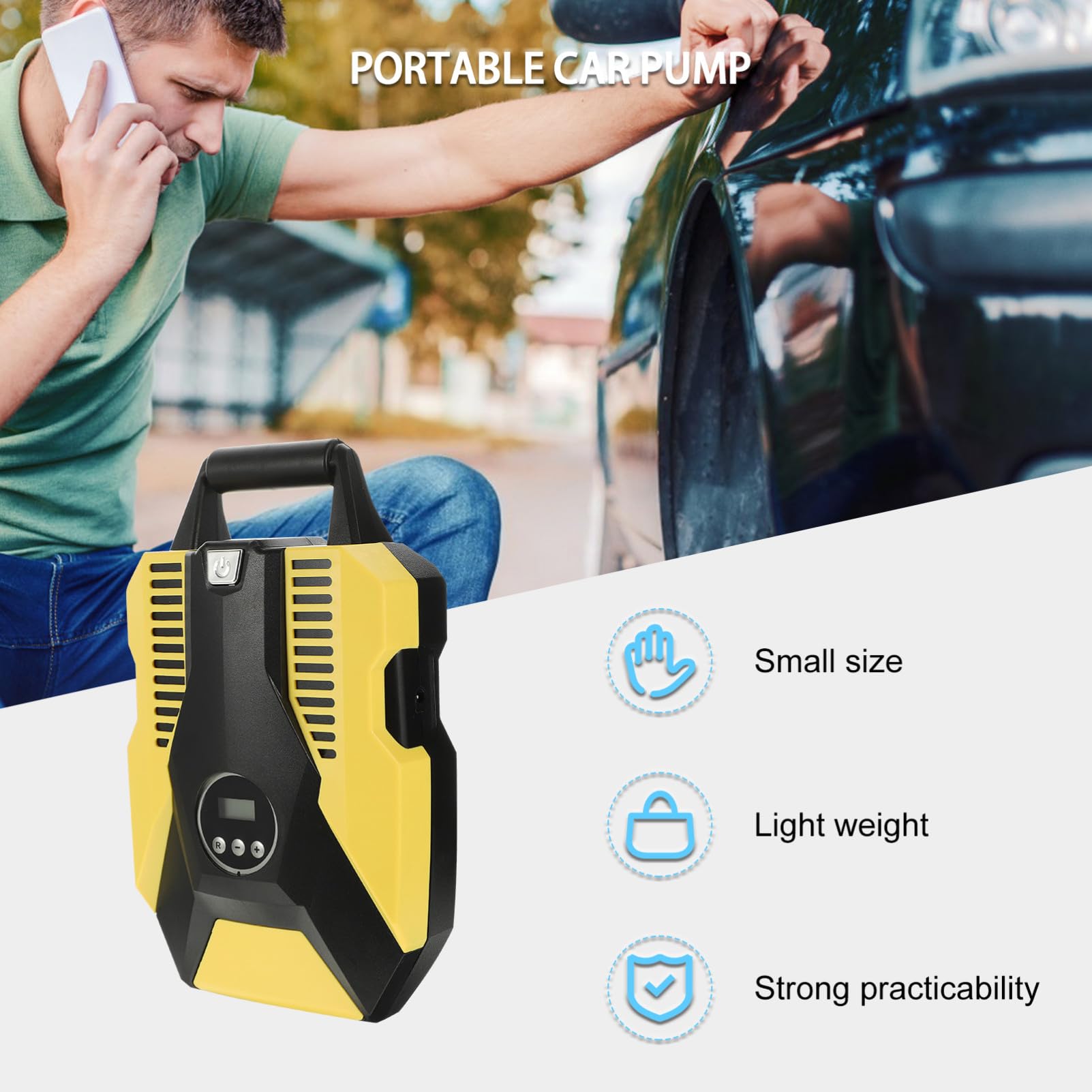 Cabilock Compresor y Función de Apagado Automático de Aire Eléctrico Portátil con Medidor Digital Material Abs y Cobre, Adecuado para Mantener Presión Estable para Neumáticos de Coche