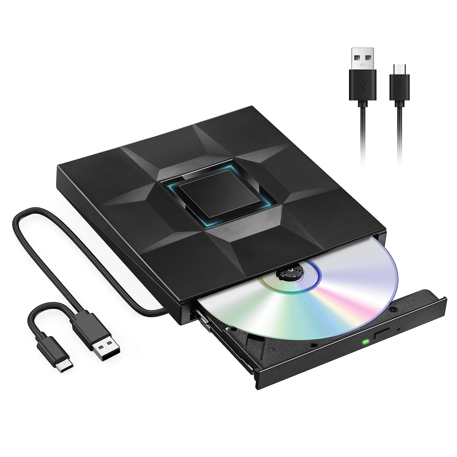 NALACAL External CD DVD Drive, Portable USB DVD Player 3.0 Type C USB C CD/DVD +/-RW Disk Drive for CD ROM Burner for Laptop Desktop PC Windows for Linux OS Apple for Mac Black