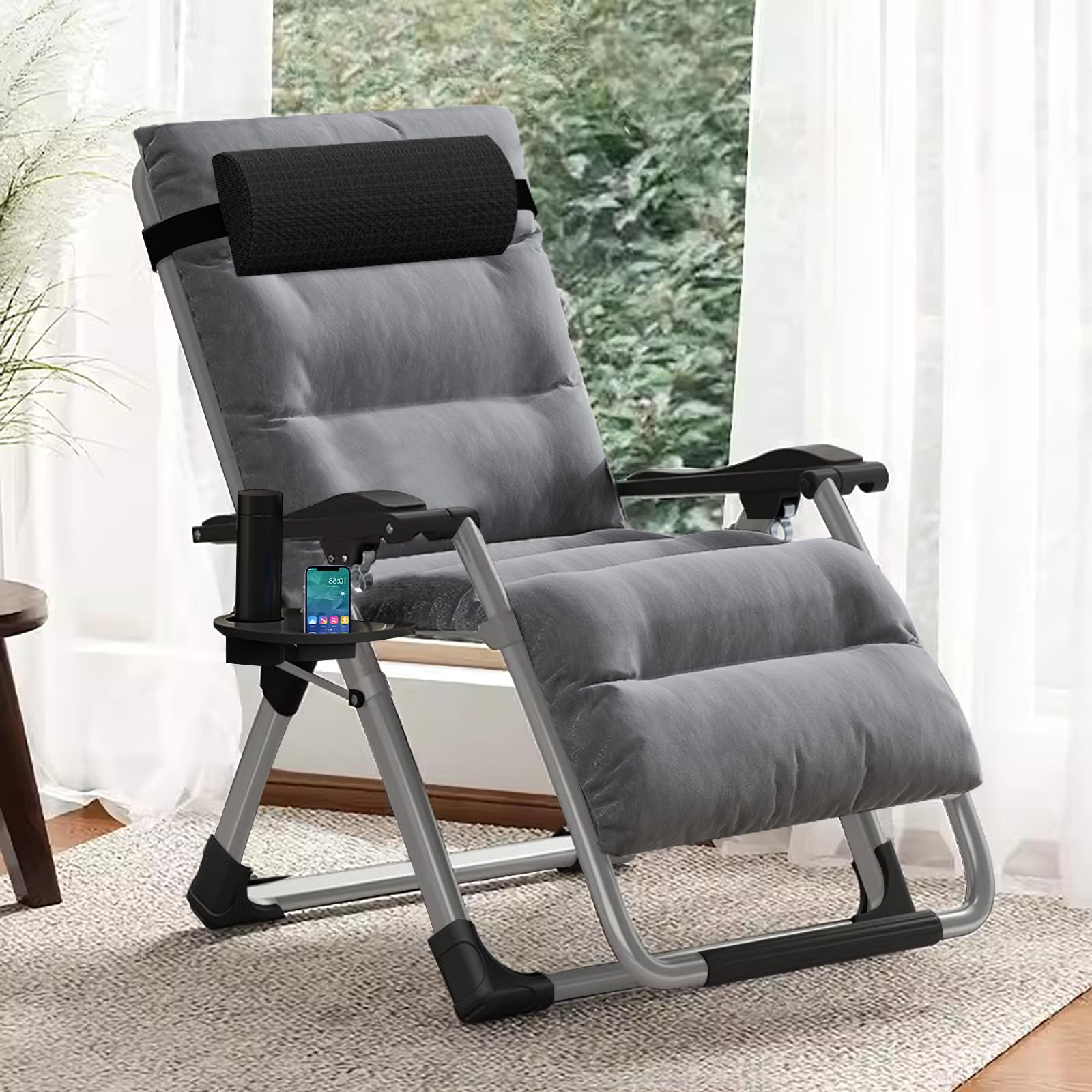 DoCred Comfy Chair, Folding Chair Recliner Chair for Bedroom and Living Room, Folding Reclining Patio Chairs Lounge Chair with Removable Cushion for