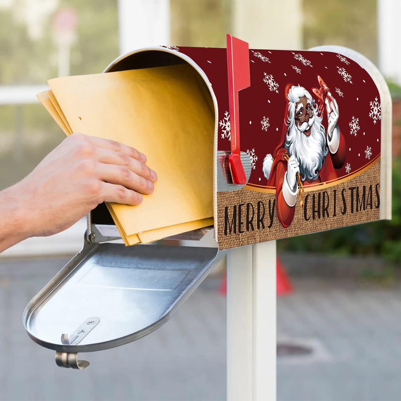 African American Christmas Mailbox Cover Black Santa Claus Letterbox Covers Black African American New Year Winter Xmas Mailbox Decor Merry Christmas Decorations for Outdoor Garden Yard Mailbox