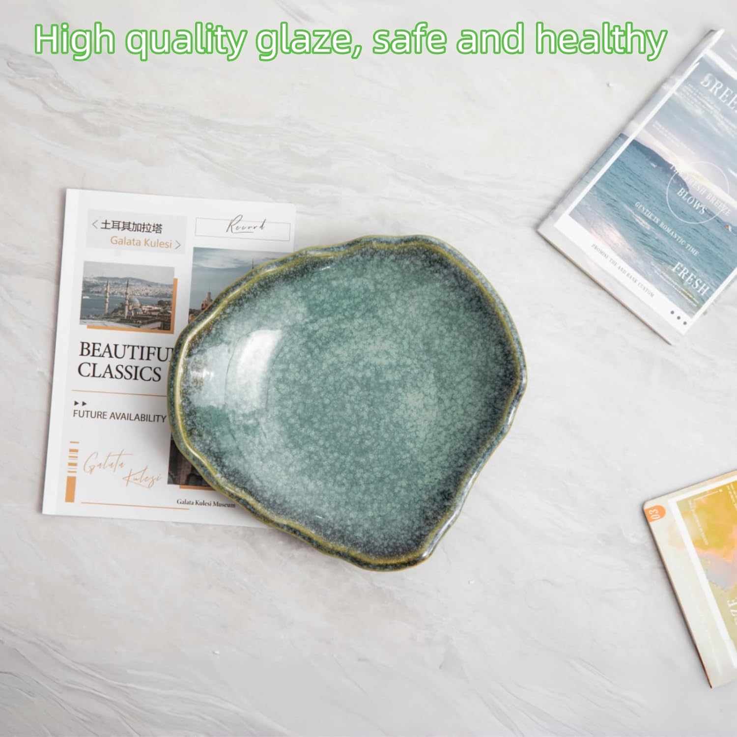 10'' Large Decorative Bowl - Ceramic Decorative Dish for Kitchen Counter, Key Bowl for Entryway Table, Modern Centerpiece Decor Dish for Home Decor Accents, .(10“GREEN)