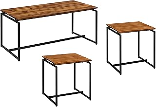 Oak and Black Occasional Set with Trestle Base