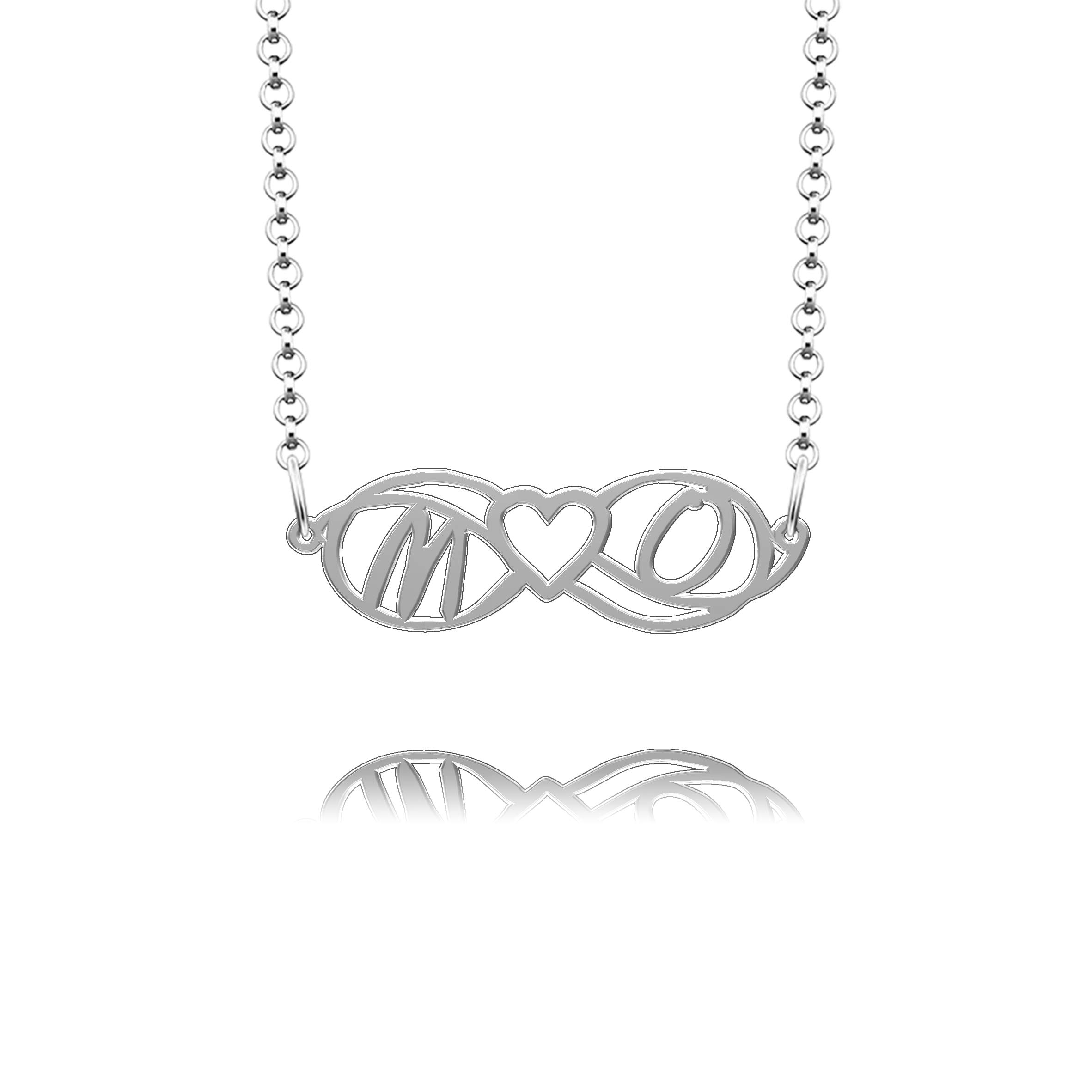 Infinite MemoriesSterling Silver Love Heart Infinity Monogram Personalized Custom Made Name Necklace of Best Gift