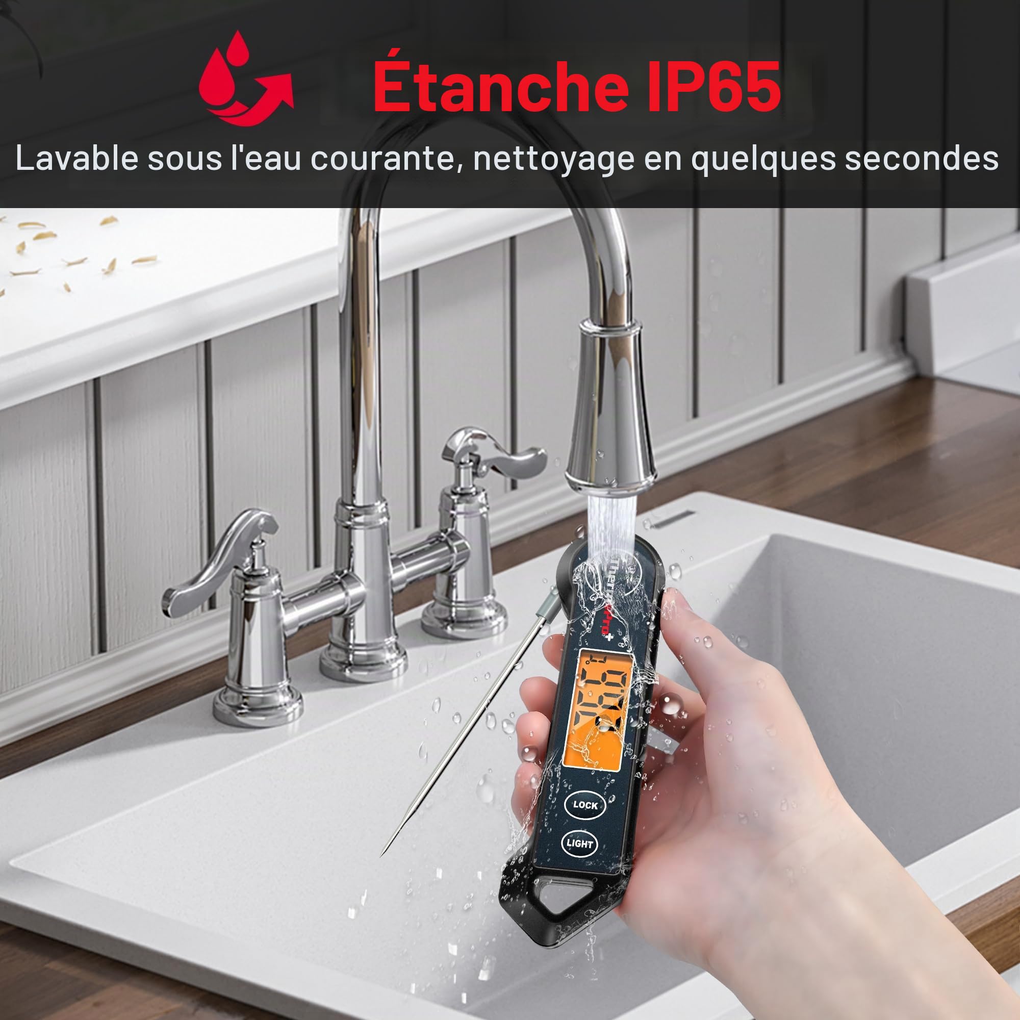ThermoPro TP19HB Thermomètre Cuisine Numérique avec Sonde Température Alimentaire - étanche Rétroéclairé pour Barbecue