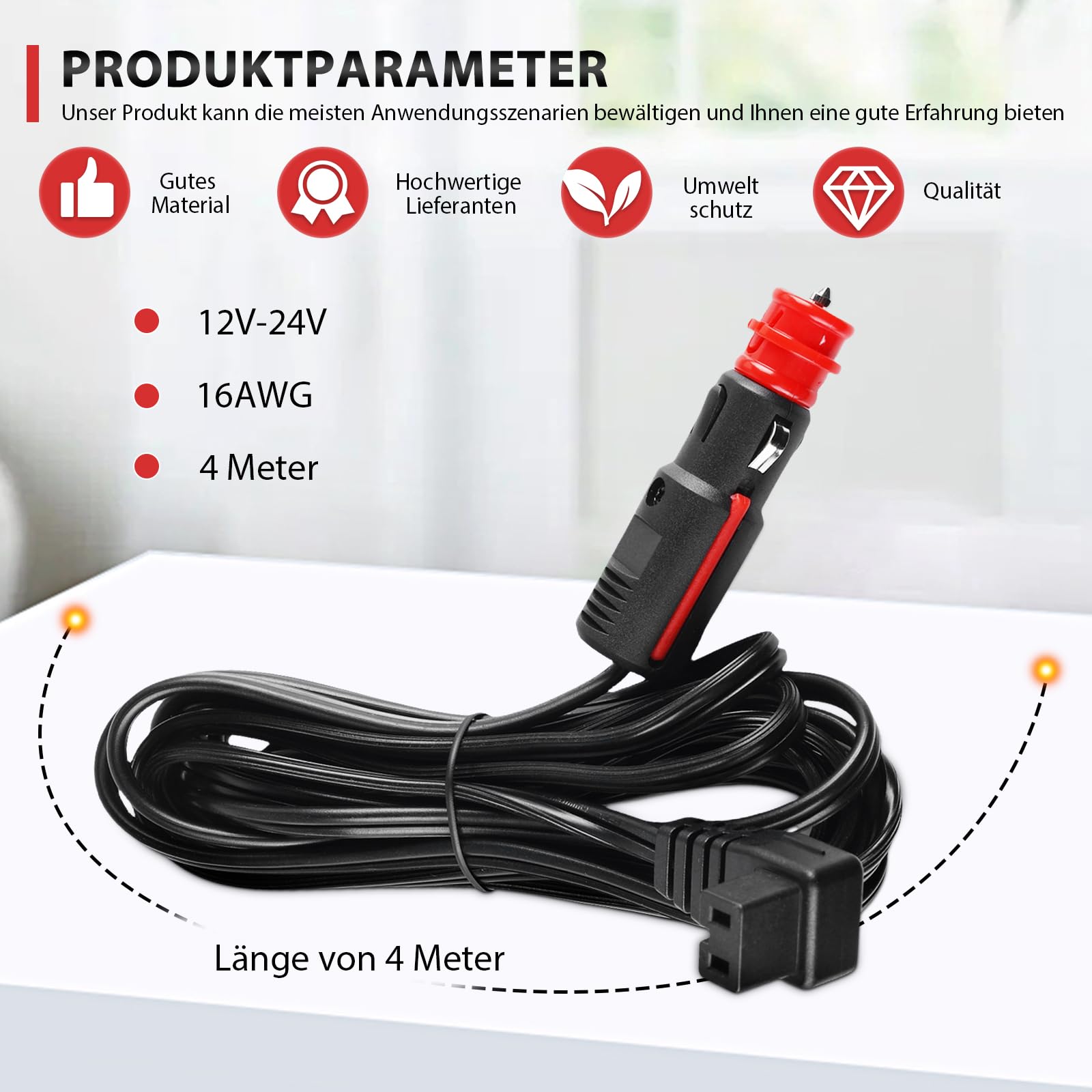 12 V-24 V samochodowy przedłużacz 4 m do lodówki Dometic, Alpicool, Waeco CF, ARB, Setpower, ICECO, do lodówki, sprężarki samochodowej, zasilacza sieciowego, wtyczki, gniazda zapalniczki samochodowej