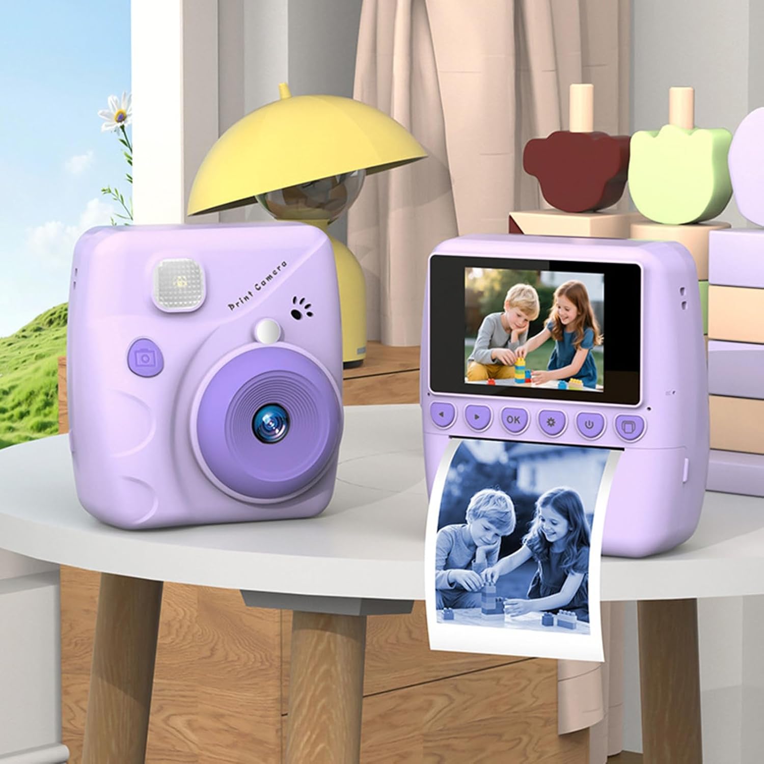 Yunseity Instant Print Camera, 48MP Digital Camera with 2.4 Inch Screen and 2 Thermal Printing Paper Rolls, for Kids Birthday Party Family Travel Gifts (Purple)
