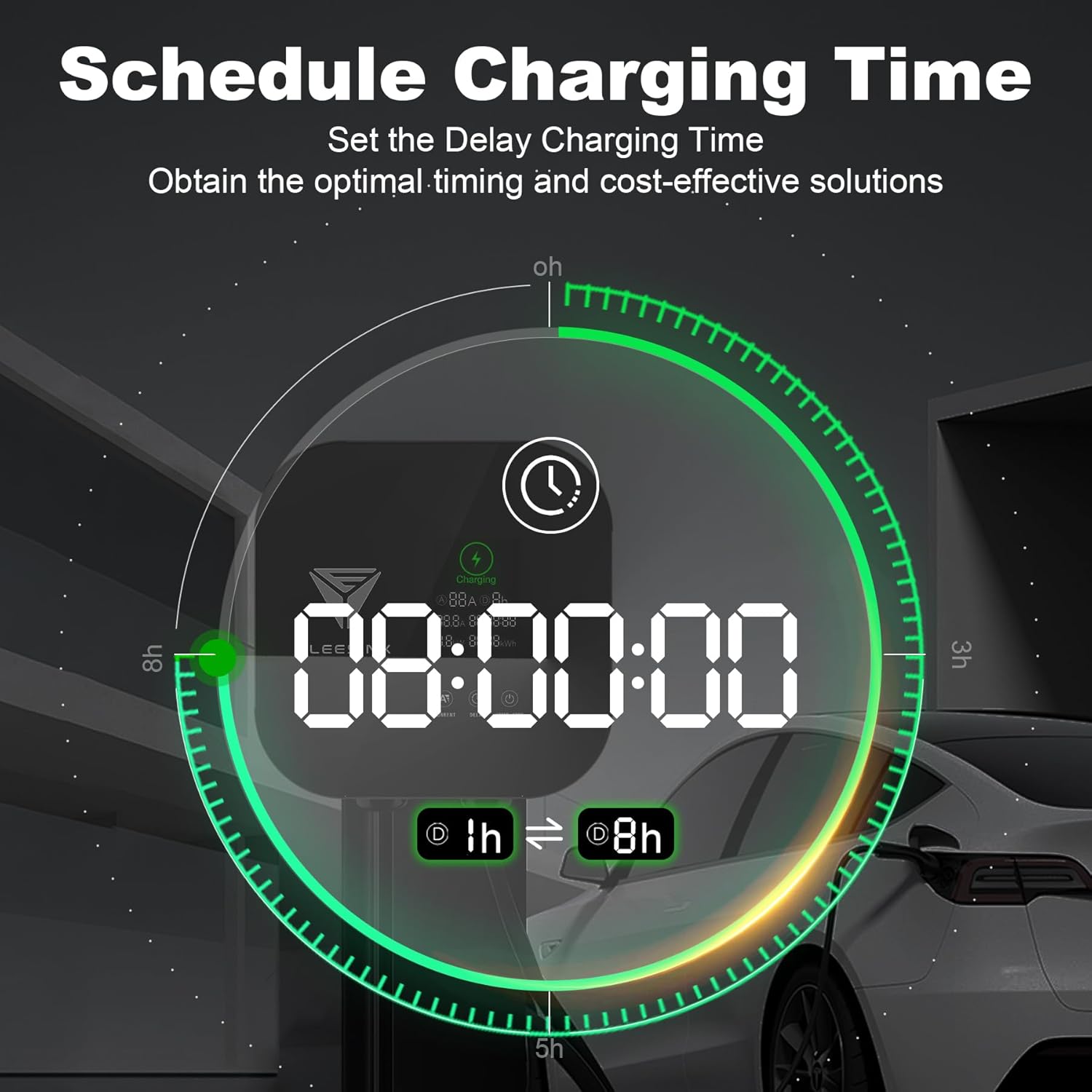 CLEESINK Level 2 EV Charger, 40A 240V Indoor/Outdoor Electric Vehicle Charging Station, NEMA 14-50, 23ft Cable UL Listed Home Electric Car Universal Wall Charger EVSE, Settable Amps & Time, Black