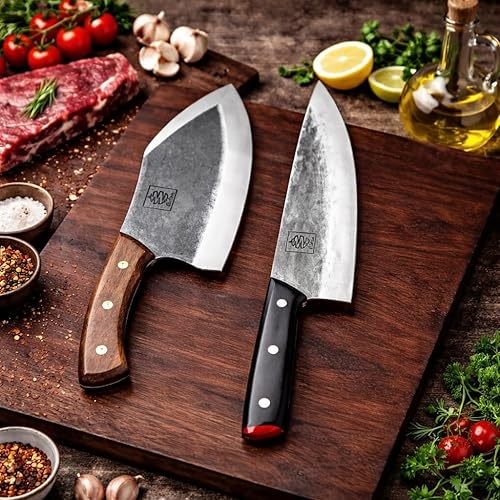 Miniatura 2 de COOLINA Alpha Duo Juego de Cuchillos - Lixy Cuchillo de Carnicero & Cuchillo de Chef Tungsten XL, Acero de Alto Carbono Forjado a Mano, Filo de